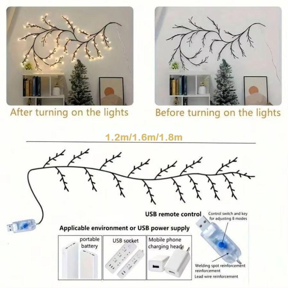 48/72/96 LED Vine Decorative Lights 8 Lighting Mode Bendable Indoor String Lights USB Powered Willow Vine Branch Lights
