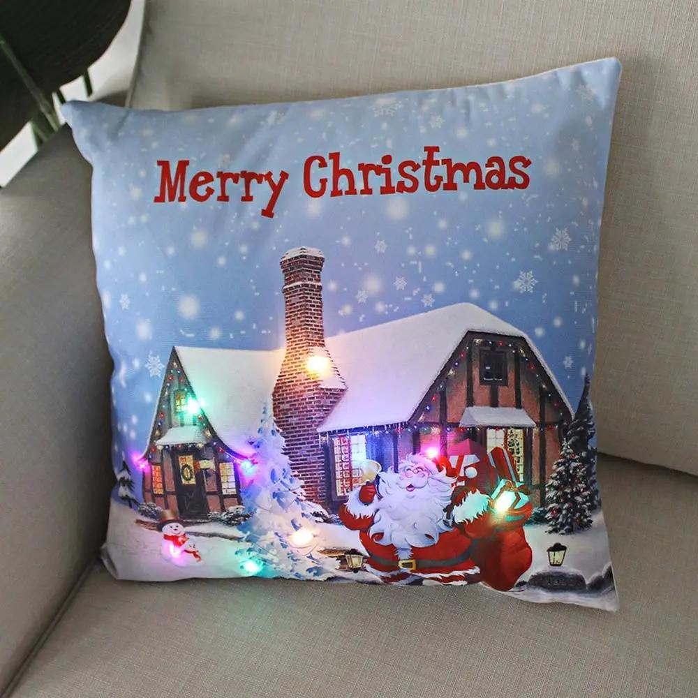 Christmas Light LED   Decoration 45x45cm Santa  Sled Village Color Ball Sofa Seat Pillow Sleeve  Cases