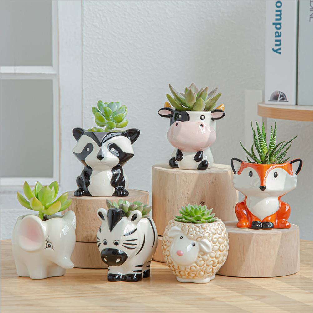 Cute Ceramics Animal Shaped Plant Pots Cartoon Succulent Flower Pots Garden Ornaments