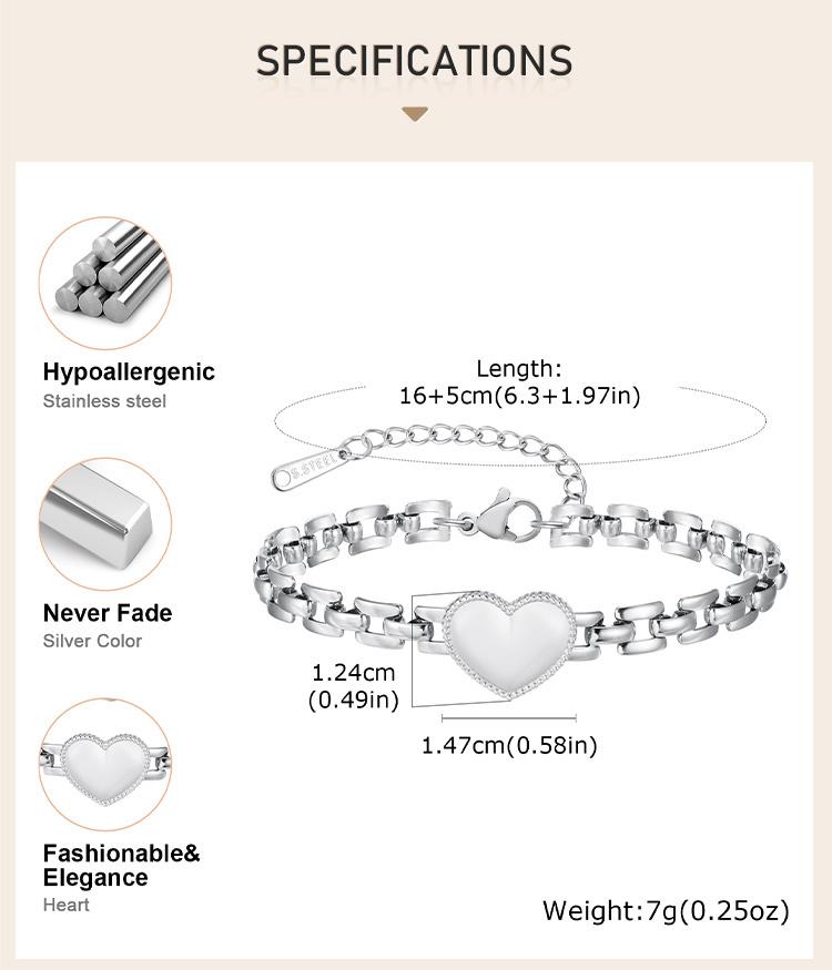 Stainless Steel Love Heart Bracelet for Women, Simple Anniversary Jewelry Gifts