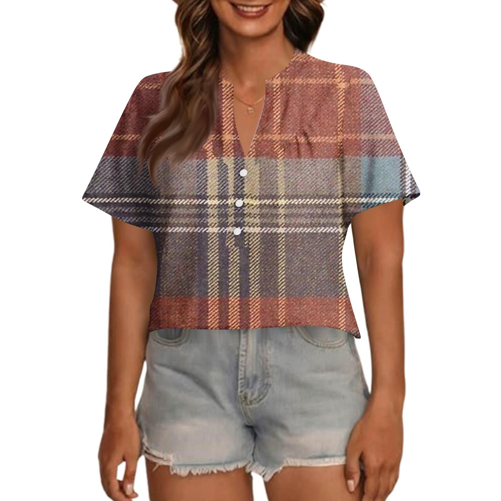 

Women s Fashionable Casual V Neck Button Up Oversized Short Sleeve Printed Top XXXXL