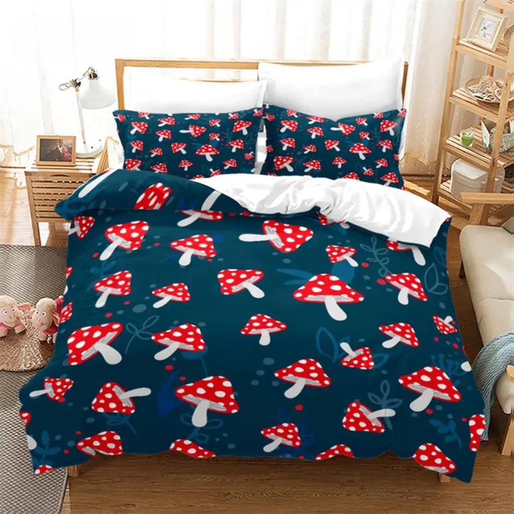 Mushroom Duvet Cover Colorful Cute Cartoon Bedding Set Twin Full King For Teen Boys Girl Kids Kawaii Botanical Plant Quilt Cover