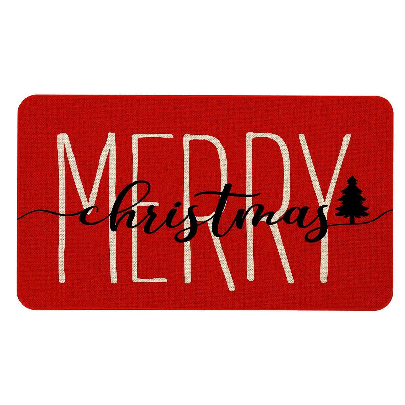 

Traditional Merry Christmas Decorative Reindeer Snowflake Carpet Mat Rug Poinsettia Non-Slip Indoor Outdoor Home Decoration 40x60cm