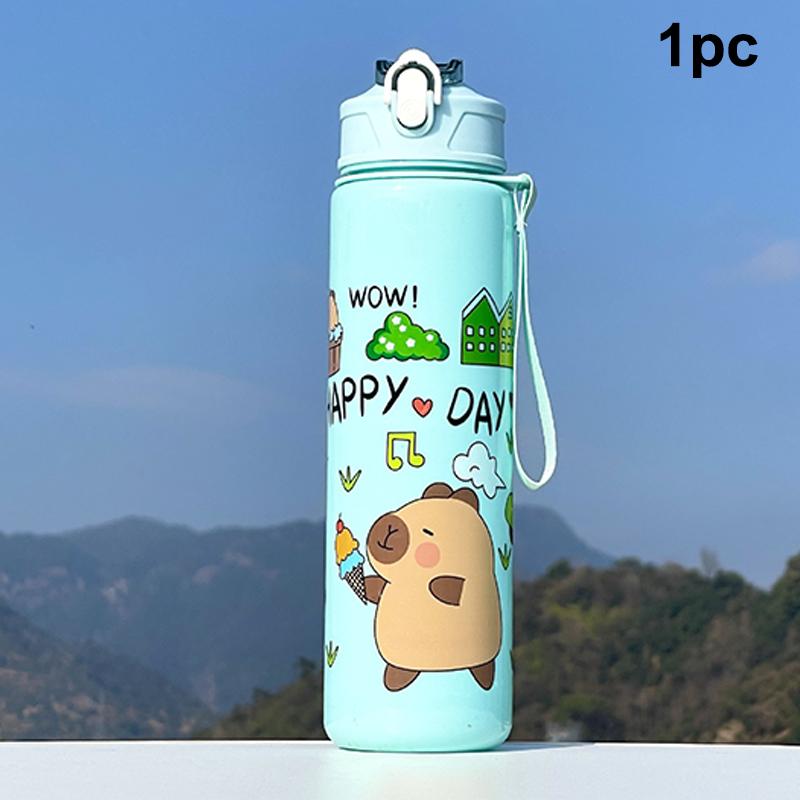 800ml Cartoon Capybara Water Bottle Plastic Water Cup Portable Large Capacity With Straw Sports Water Bottle Outdoor Tableware