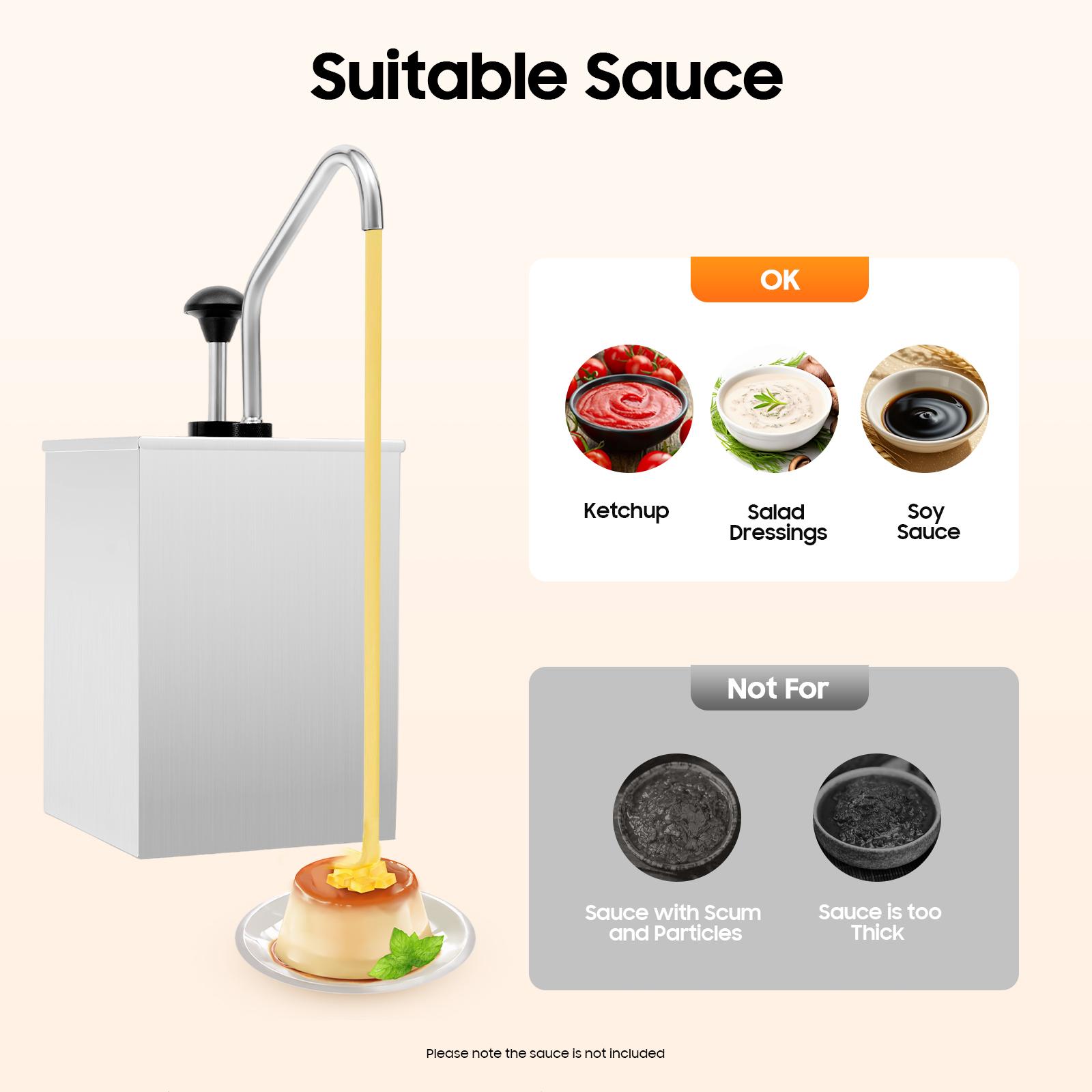 4L/4.2Qt Sauce Pump Condiment Dispenser One-Press with 304 Steel Body Commercial Cheese & Hot Fudge Pump for Buffet & Restaurant United States