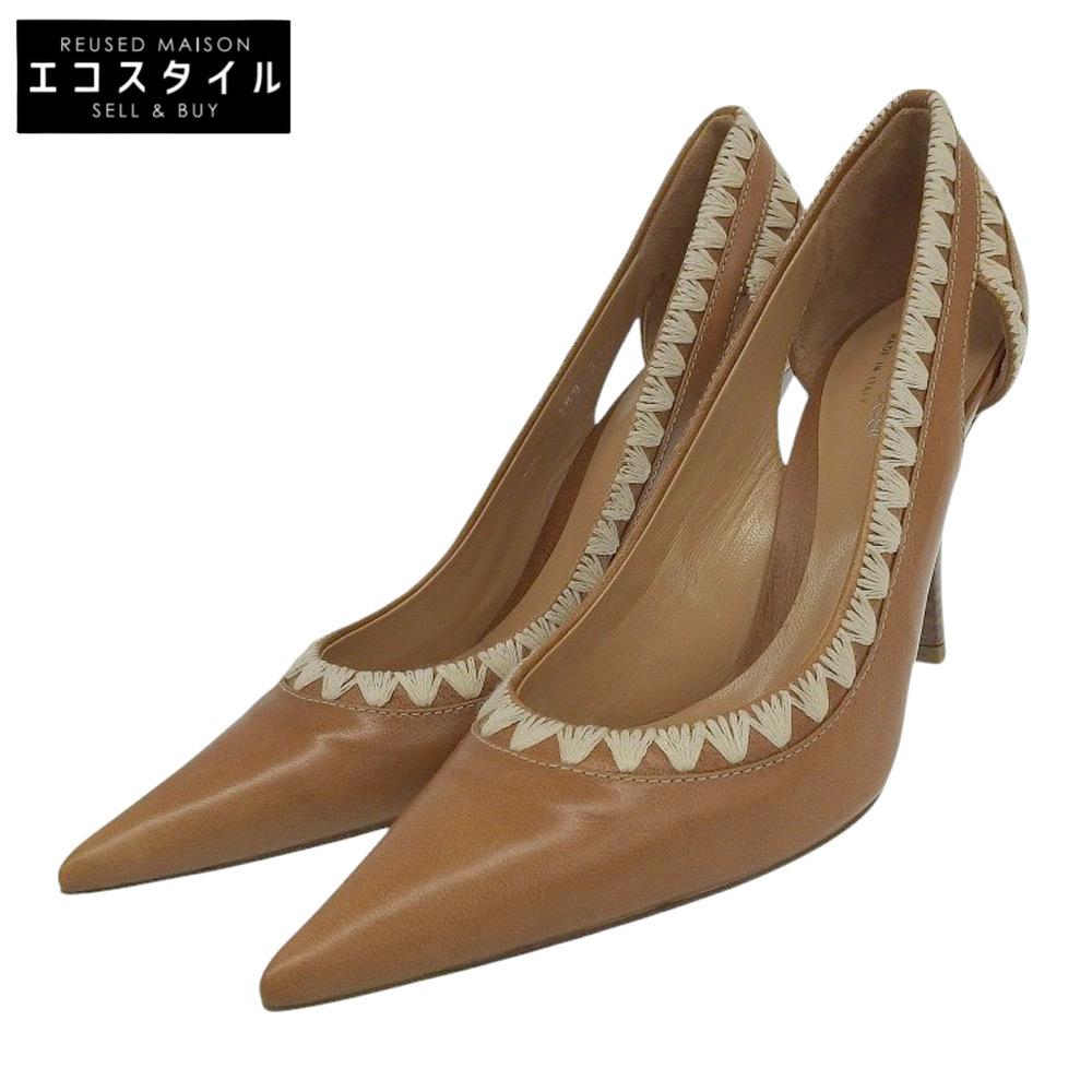 Sergio Rossi Leather pointed toe heel pumps for women, brown, size 37 1/2 shoes 37.5 BrownUsed