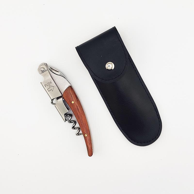 Wijnopener van roestvrij staal, professionele kelnerskurkentrekker, leren etui, bierflesopener en foliesnijder, cadeau voor wijnliefhebbers
