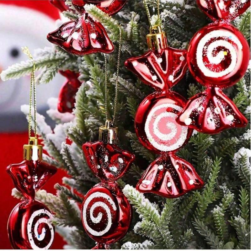 6pcs Electroplated Candy Ornaments, Lollipop Charms For Christmas Tree Decoration, Theme Party, Gift Packaging, Room, Home Decor