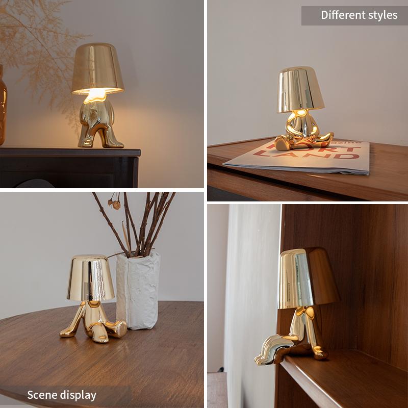 Italien Little Golden Man Bordslampa Touch Switch LED Nattljus Kafé Bar Sovrumsinredning Tänkare Rumsdekorlampa