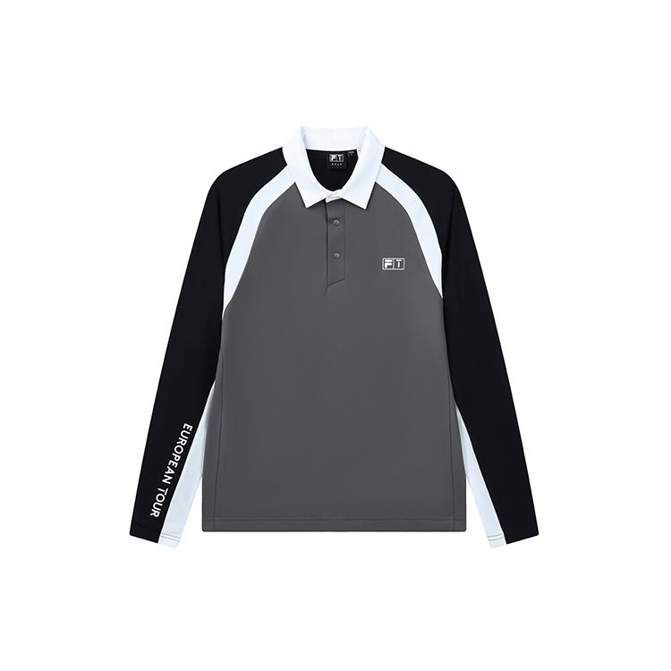 

FILA Athletics Logo Printed Color Block Sports Knit Long Sleeve Polo Shirt Men tops Deep-Black A11M145226F-BK M