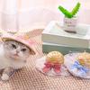 Cat Straw Hat Lace Ruffle Cute Bow Cat Sun Hat Elastic Strap Adjustable Retro Sun Hat for Cats Small Dogs Sun Protection Photo Prop