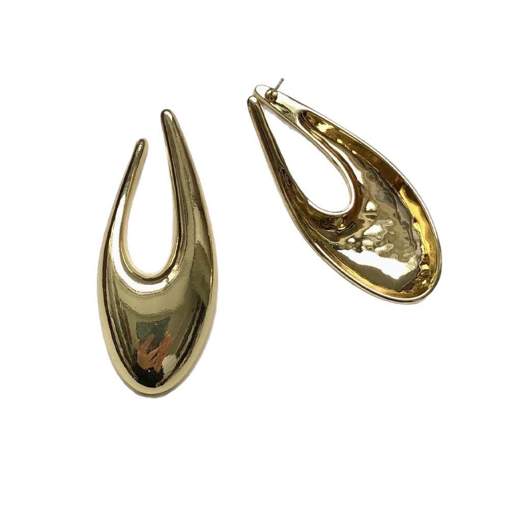Light Luxury Exaggerated Court Style Metal Water Drop Earrings Women Retro Glossy Temperament Versatile Design Jewelry Gift