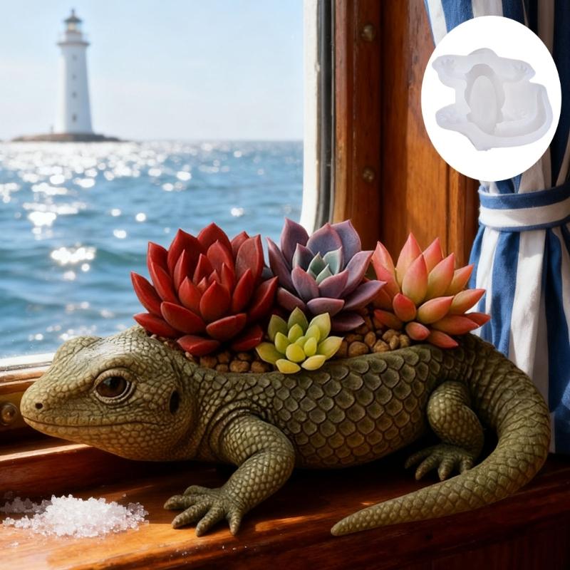 Flexible Silicone Lizard Flower Pot Mold for Crafting Home Office Decoration Unique Planter Making Mould