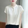 New Chinese style, spring and summer women's new national style buckle silky smooth satin texture design short-sleeved T-shirt top