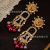 Middle Aged High-end Earrings Xiapa Runway Style Sun Eye Lock Pearl Exaggerated Personality Feel