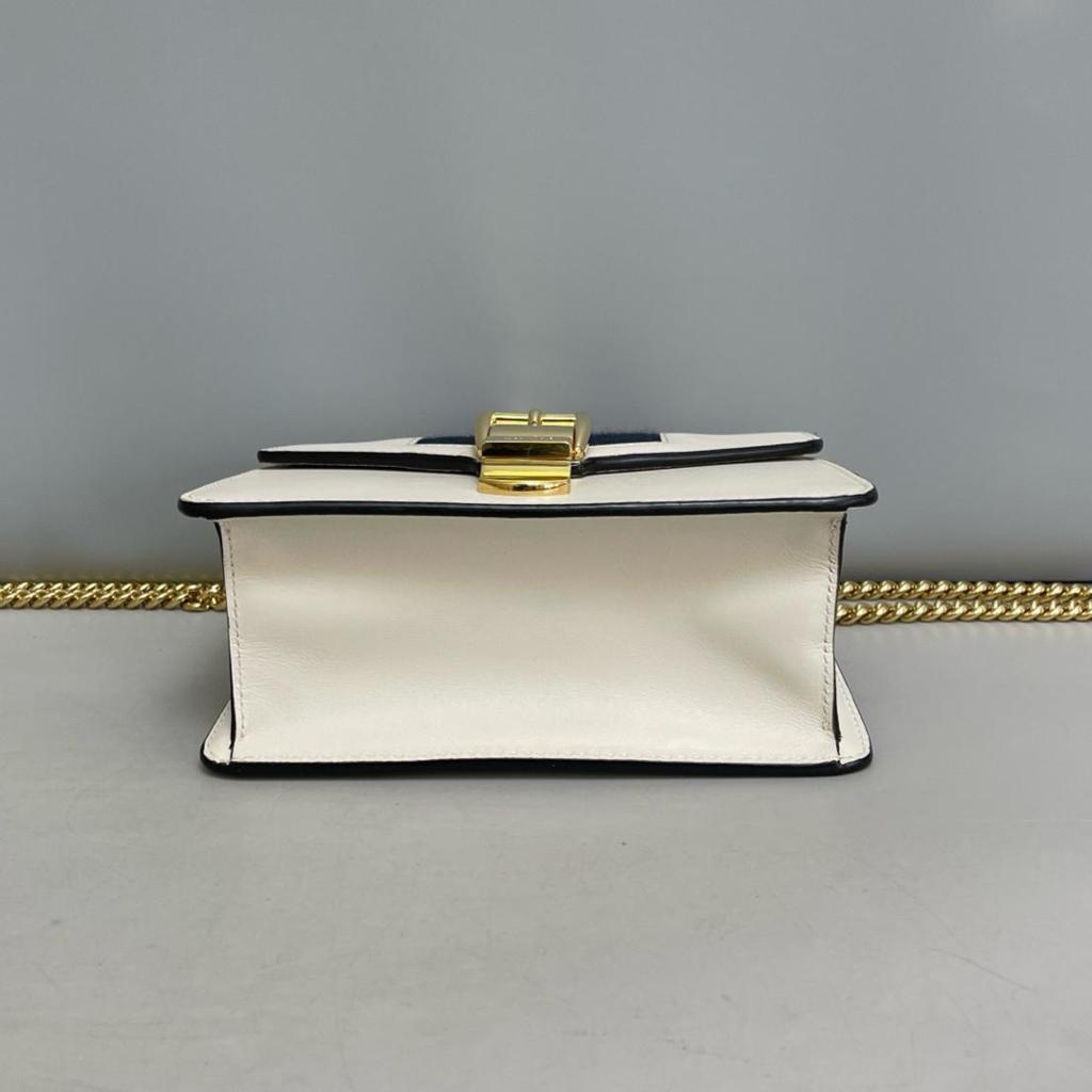 [Pre-Owned] Sylvie Gold Buckle Striped Web Satin Bow Chain Mini Shoulder Bag - Very Good #GT7POY