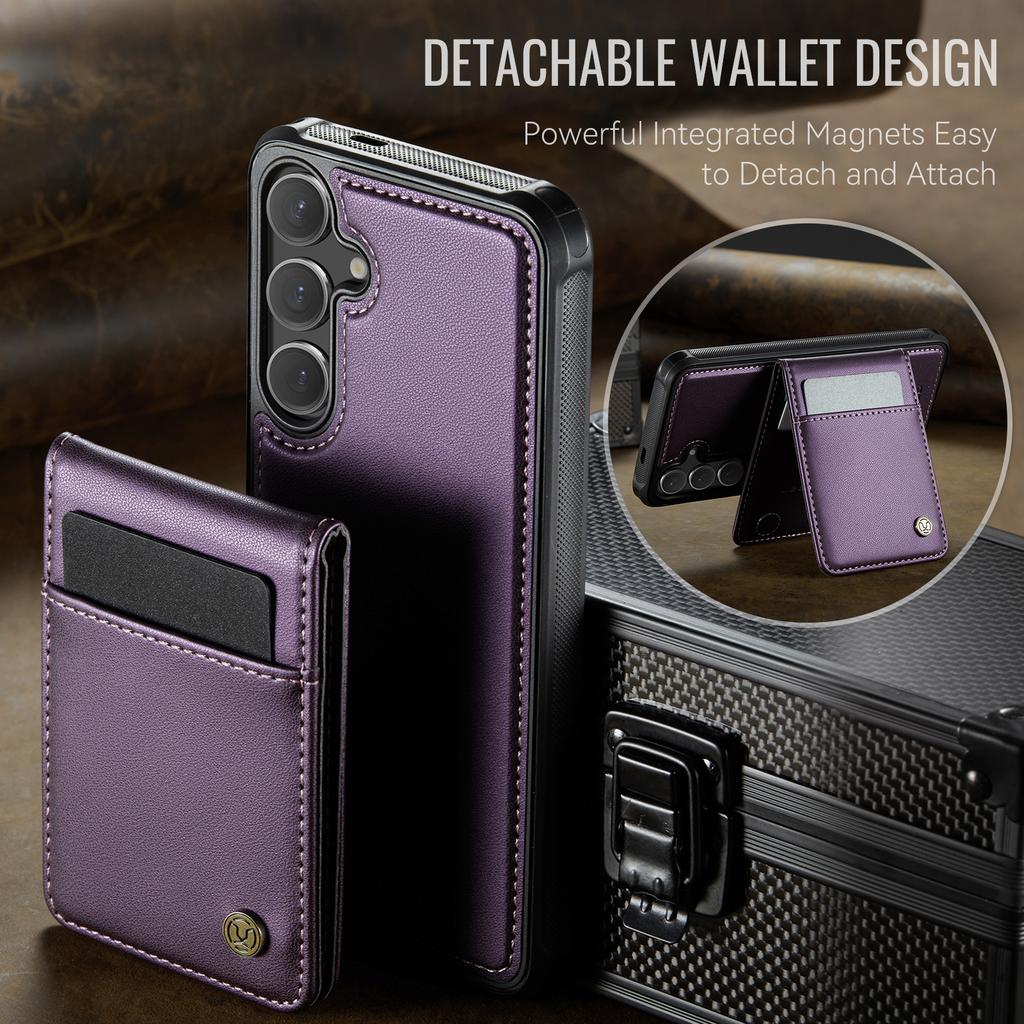 For Samsung Galaxy S26+ Leather Back Cover JEEHOOD J06 Magnetic Phone Case with Card Bag RFID Blocking
