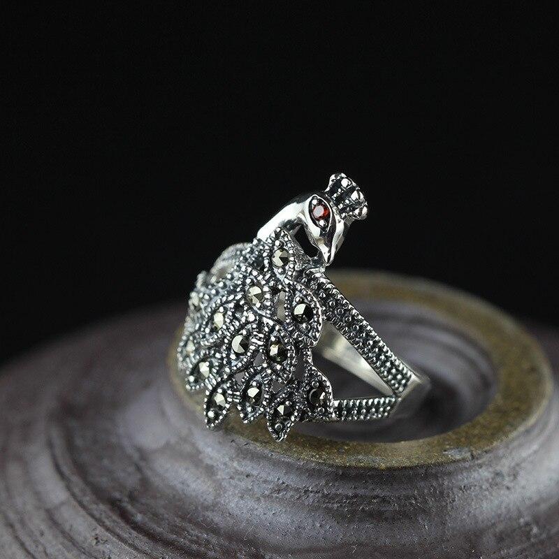 925-Silber-Produkte, neue Damen-Pfau-offene Mode, S925-montierter Marseille-Stein-offener Ring