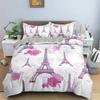 Paris Tower Duvet Cover Famous Buildings In France for Women Men Adults Pink Romantic Bedroom Decoration Polyester Quilt Cover