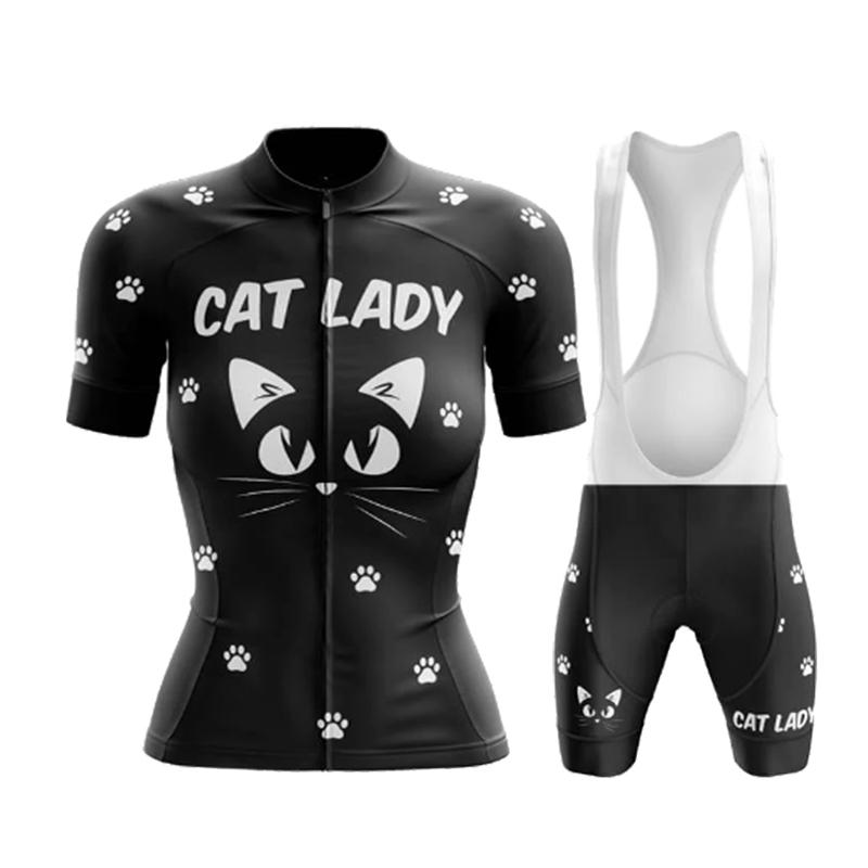 Cartoon Cat Style Cycling Jersey Set 2026 Summer Women's Short Sleeve Road Bicycle Cycling Clothing Quick-dry Outdoor MTB Bike Racing Wear