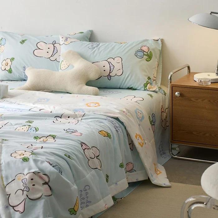 Cotton summer quilt air conditioner Xia Liang quilt pure cotton bed sheet4-piece set dormitory single summer thin quilt washable
