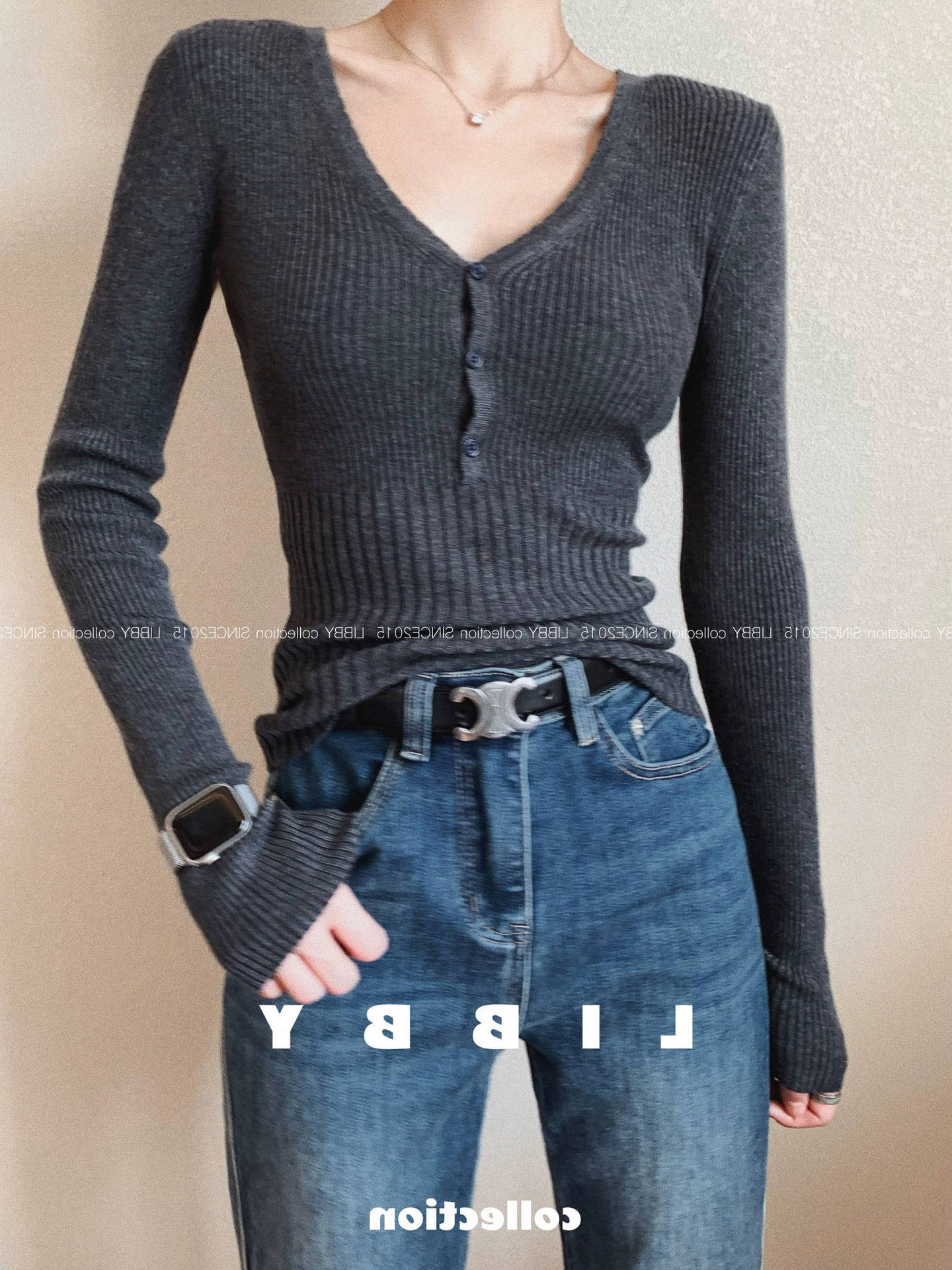Sexy Spice Girl Style Slim-fit Skinny Collar Soft Waxy Button Long Sleeve Knitted Sweater Women s Autumn Temperament Fashion Bottom S