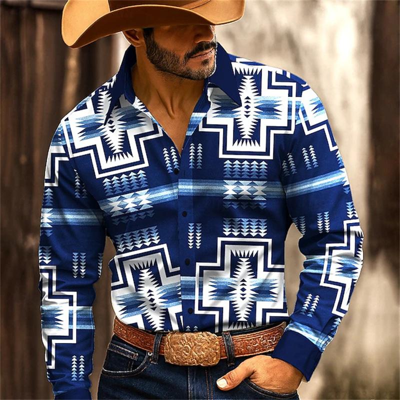 2025 New Men's Shirt 3D High-definition Printing Western Cowboy Style Men's Tops Fashionable Casual Design Comfortable Fabric