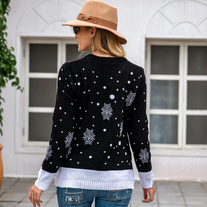 Womens Winter Knit Sweater With Deer Jacquard Loose Fit Crew Neck Long Sleeve Pullover