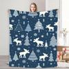 1pc Cozy Moose & Christmas Tree Flannel Throw Blanket-Tear-Resistant, All-Season Warmth, Lightweight Polyester, Machine Washable, Perfect for Bed, Sof