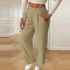 Damen Freizeithose Elastischer Hoher Bund Einfarbig Lange Hose mit Taschen Gerades Weites Bein Pendeln Arbeit Reisen Lässige Hose