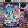 2D Flat Decoration Aluminum Sign 7.87*11.8 Inch Plaque US 250th Founding Anniversary Patriotic- Festive Statue of Liberty with Flag and Fireworks