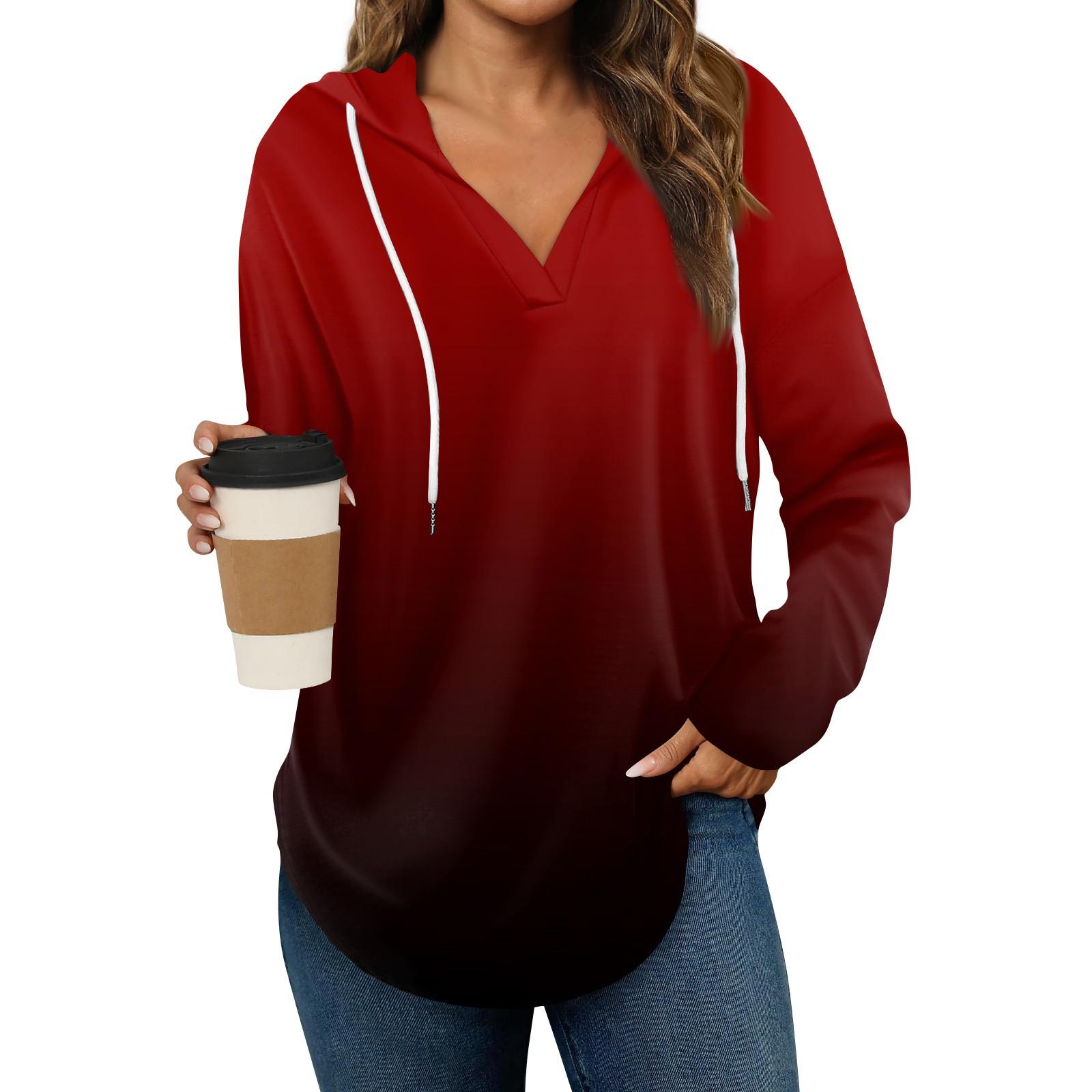 

Женская мода повседневный свитер с V-образным вырезом и длинными рукавами, на завязках, с принтом XL винный