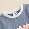 Toddler Girl Summer Waffled Clothes 3D Flower Short Sleeve Round Neck Tops Elastic Waist Shorts Children Outfit