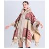 Zimowa damska szalowa kurtka peleryna luźna krata wyściełana zagęszczony futrzany kołnierz dzianinowy tweedowy szal kurtka siedmiopunktowy rękaw z czapką