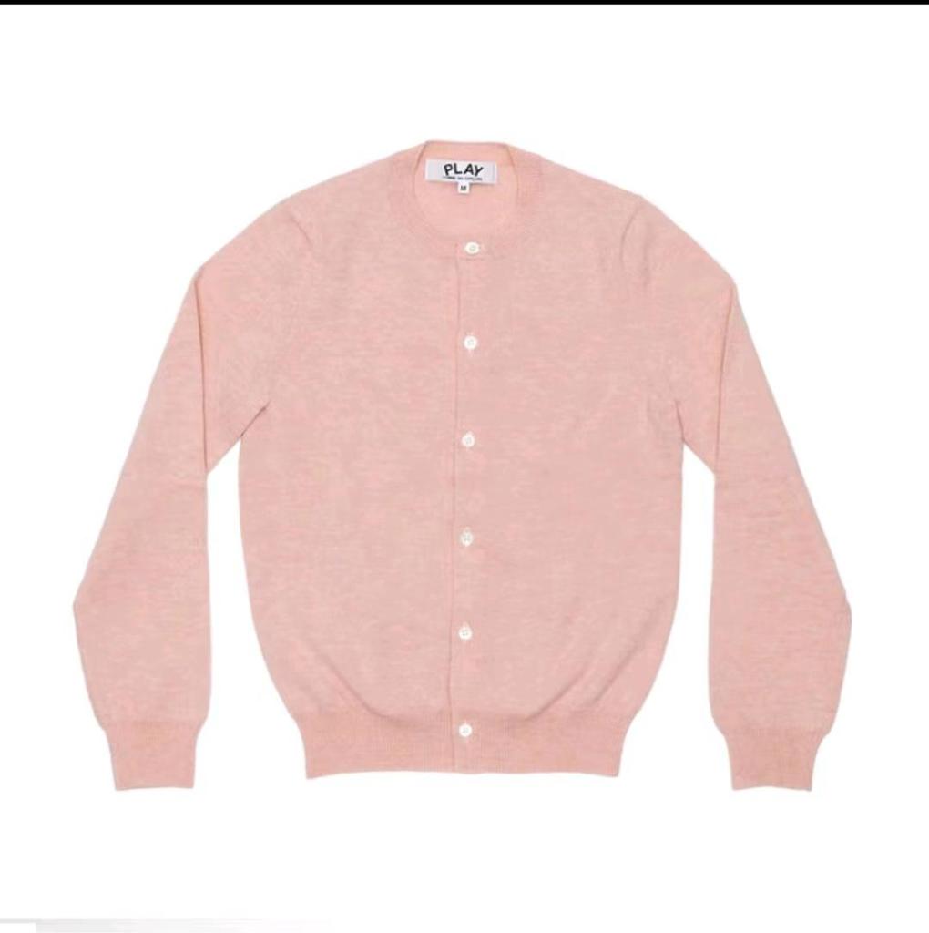 CDG Kawakyu Wool PLAY Cardigan with Red Heart Accent - Japanese Casual Fine Wool Long Sleeve Sweater