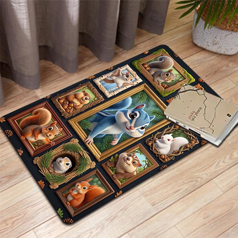 Squirrel Portrait Gallery Pattern Rug Floor Mat for Living Room or Bedroom Soft and Comfortable Carpet a Gift for Birthday and Holiday.
