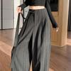 Women's Striped Strappy Blazer & Wide-Leg Pants - 2026 Spring High-Waisted, Slimming, Casual, Floor-Length.