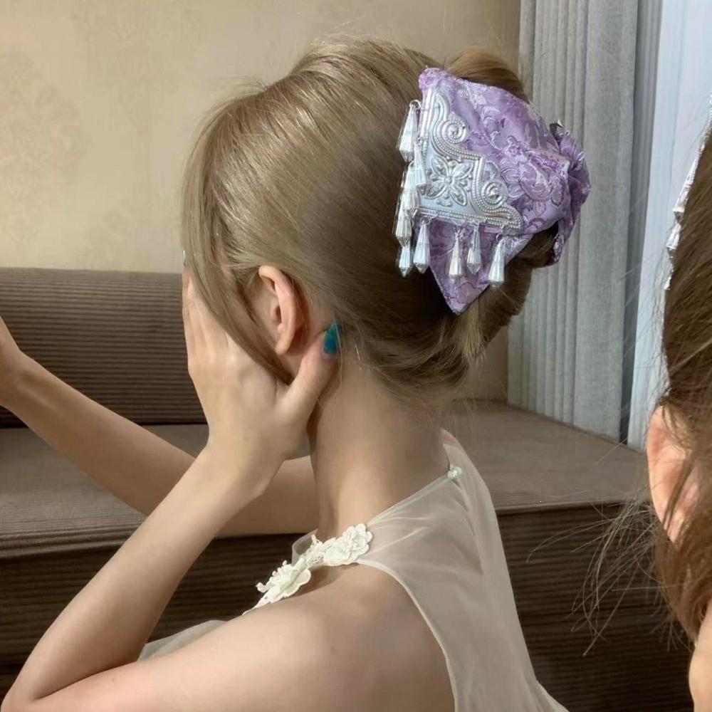 Flower Bow Design Satin Triangle Hair Claw Triangle Shape Hair Accessory New Shark Clip For Women