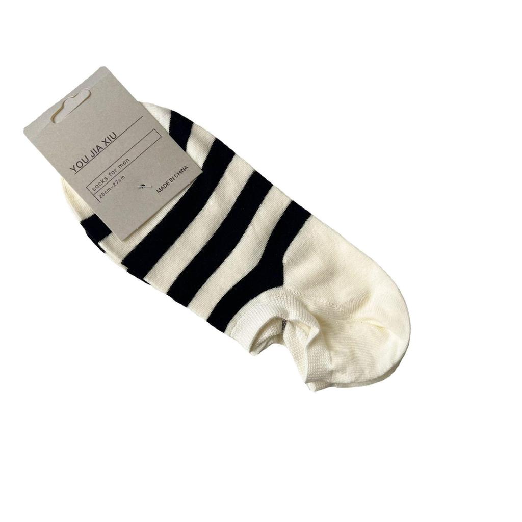 Men's Striped Cotton Boat Socks: Non-Slip, Sweat-Absorbent, Deodorant, and Thin for Spring To Autumn.
