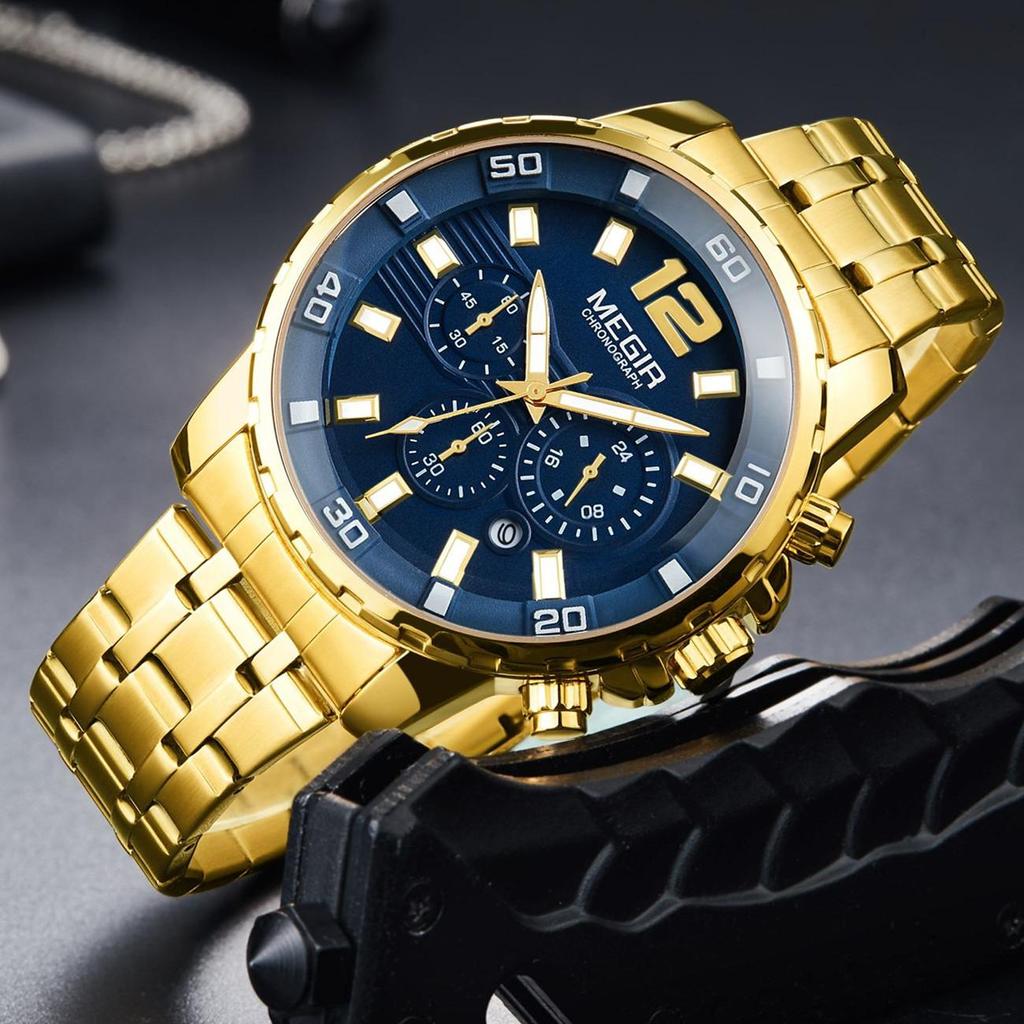 Megir Chronograph Quartz Men Watch Top Brand Luxury Army Military Wrist Watches Clock Men Relogio Masculino Business Wristwatch