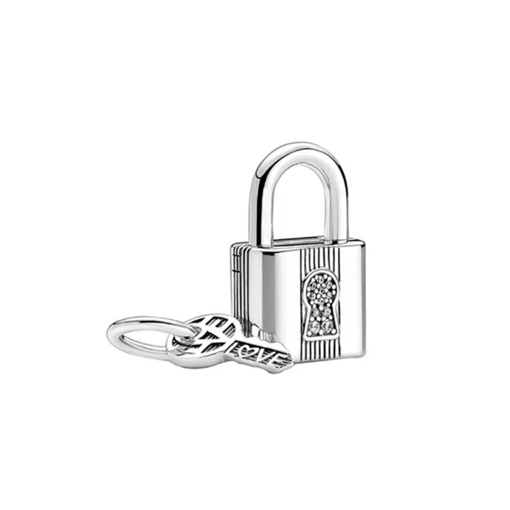 Charms Lucchetto Chiave in Argento 925 Ciondoli a Forma di Cuore per Bracciale Gioielli Fai da Te Regalo