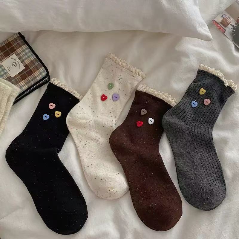 

Female Cotton Buttons Tube Reactor Socks of The Students In Spring and Summer 1 pair темно серый