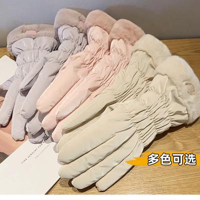 Gloves Keep Warm and Cold-proof Ladies Winter Skiing Cycling Fleece Thicker Driving Cute Student Electric Car