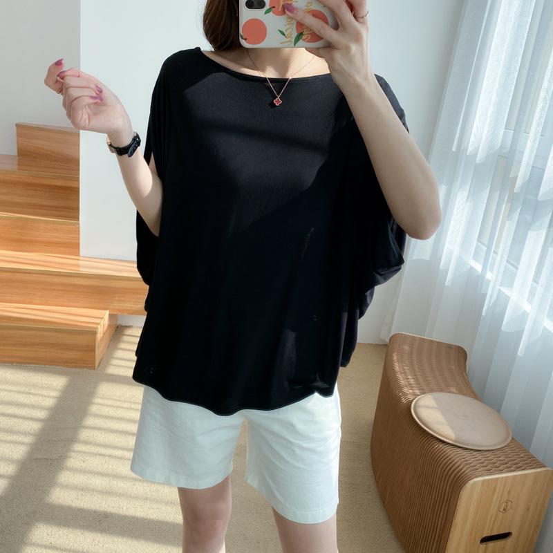 

Женская футболка свободного кроя с круглым вырезом и коротким рукавом, весна/лето 2024 г., большой размер, европейский и американский стиль XL (200-300 jin) чёрный