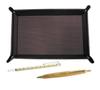 Made In Grained Chocolate Colored Cowhide Leather Pen Slide Measuring Stick and Maple Wood Barrel Retro Ballpoint Pen Set Japan, Tray,