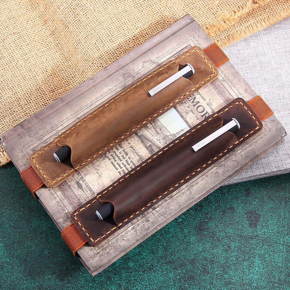 Top Leather Leather Pencil Bag Elastic Band Retro Pen Case Portable Pen Pouch  Cosplay Accessory