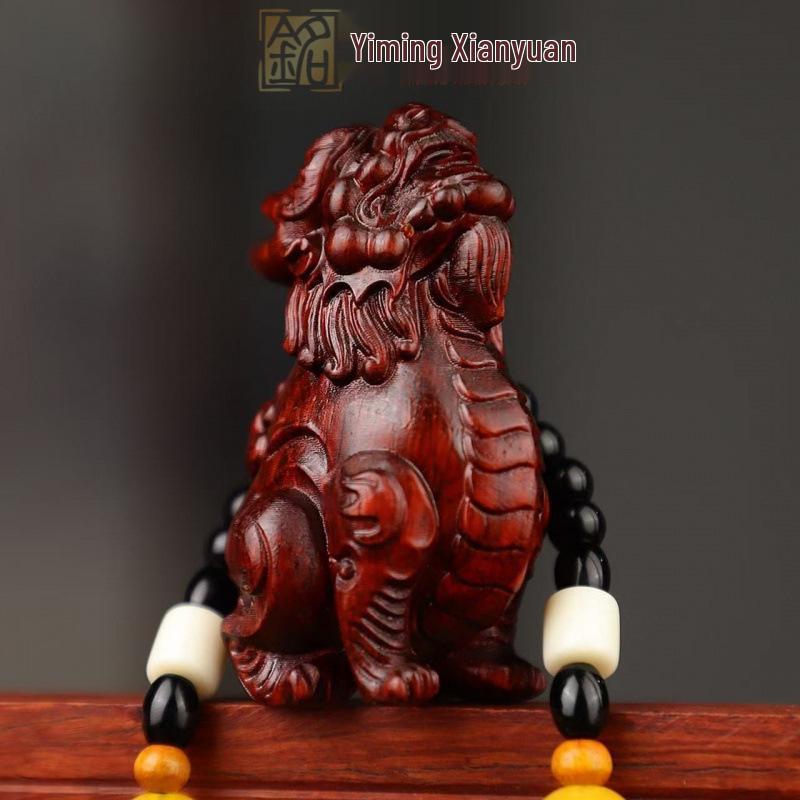 Rosewood Carved Pixiu Ornament: Gourd & Dragon Turtle Handicraft