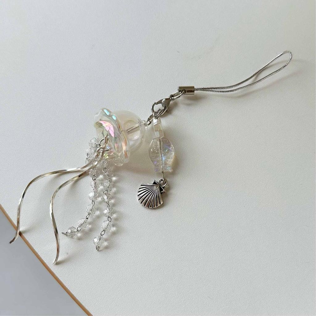 Unique Jellyfish Phone Charm Hanging Rope Sea Theme Star Pendant Phone Chain Strap Handmade Beaded Keychain Accessory