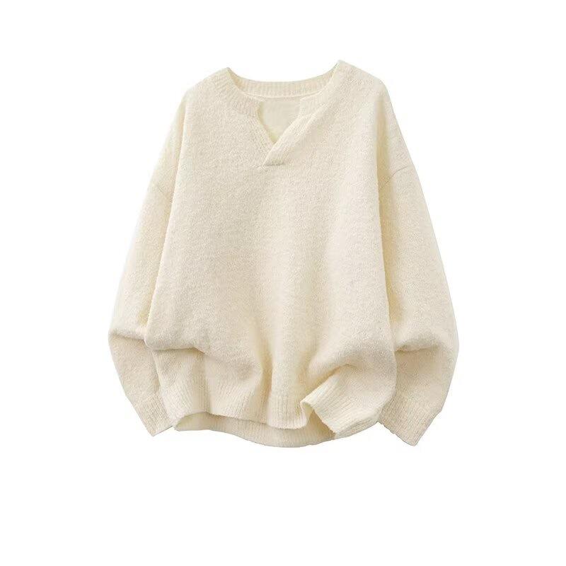 Men s Trendy V-Neck Sweater: Autumn/Winter Loose Fit Knit Top XL бежевый