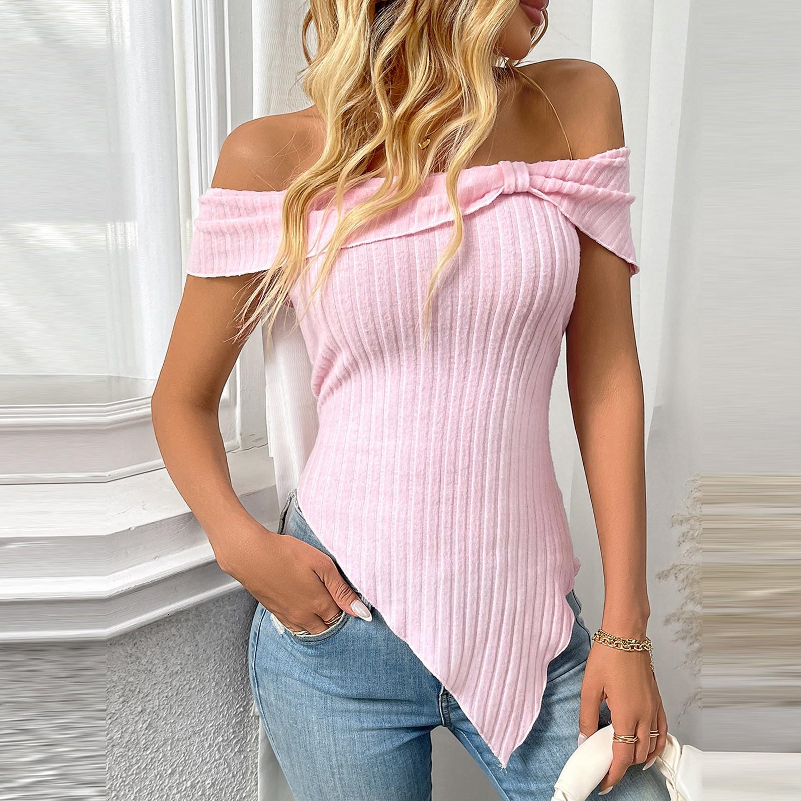 

Женская облегающая футболка с покатыми плечами, сексуальная, милая XL розовый